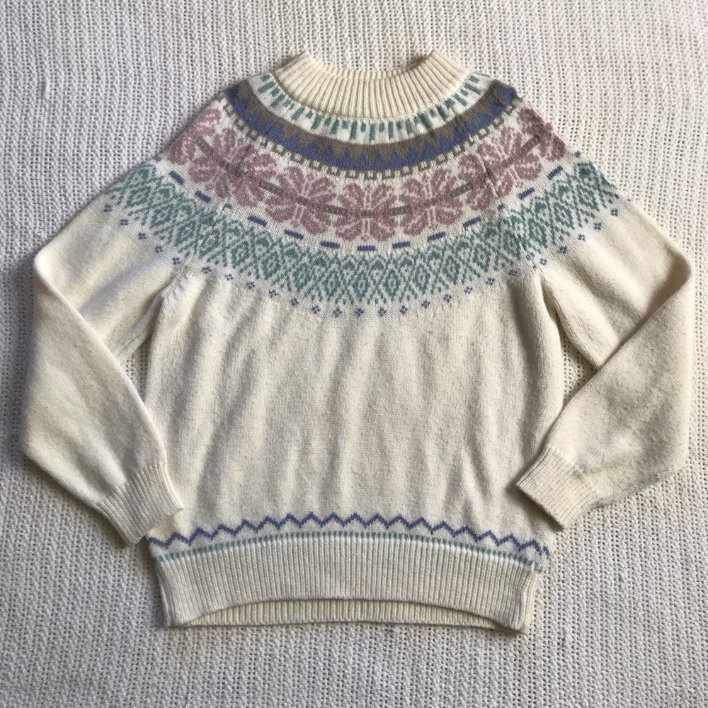 Alfred Dunner Women’s Ivory Fair Isle Pastel Long Sleeve Pullover Sweater XL